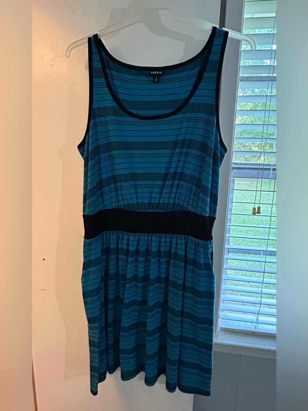 torrid Teal and Black Striped Sleeveless Dress